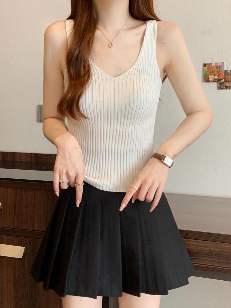 Summer Women's Knitted Vest Camisole: Sweet V-neck Sleeveless Top