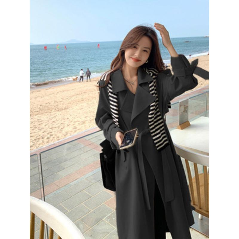 White Trench Coat for Women New Style British Retro Spring and Autumn Style Mid-length for Small People