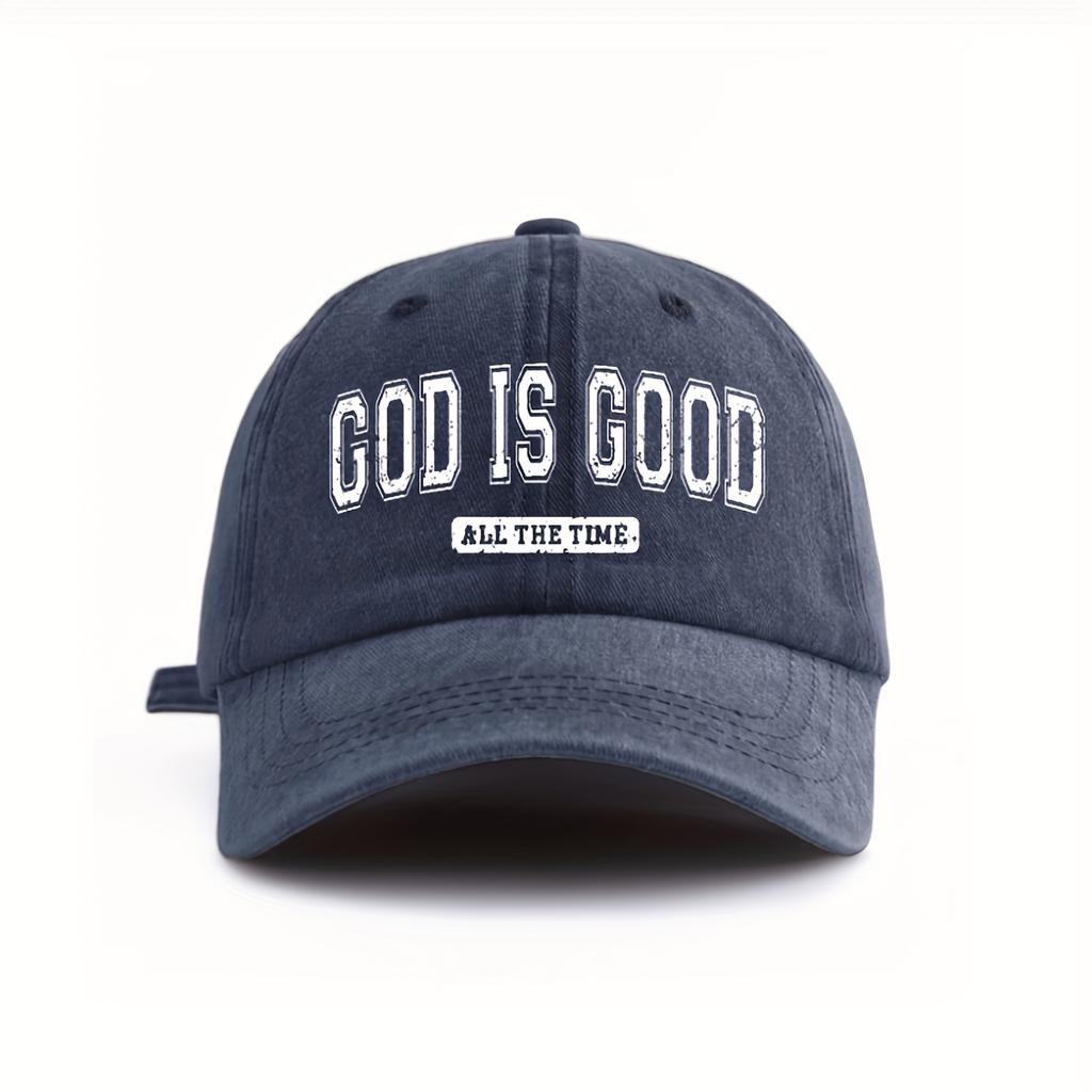 A WomenS Washed Baseball Cap Featuring The Phrase GOD IS GOOD All The Time Stylish for Outdoor Retro Street Urban Fashion