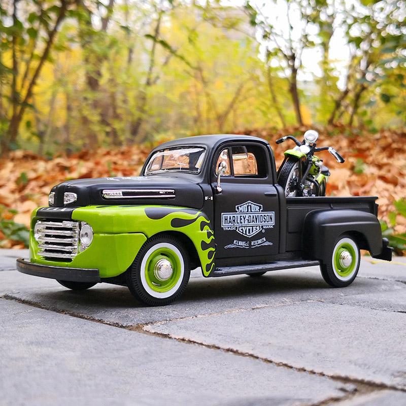 

Майсто 1:24 1948 Ford F1 Пикап + Мотоцикл Металлическая Модель Автомобиля Литье под Давлением Металлическая Игрушка Внедорожники Модель Автомобиля Симуляция Подарок для Детей зелёный