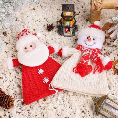 Poupée de Noël Yousheng Sac à Bonbons Tricoté Sac Cadeau Réutilisable à Cordon Forme Père Noël Bonhomme de Neige Sac Cadeau de Fête