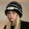 Striped Knitted Hat for Women's Winter Warmth Ear Protection Versatile Big Head Thickened Winter Cap Women