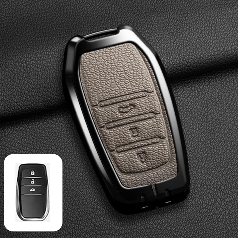 Alloy Leather Car Key Case Full Cover Shell Fob For Toyota CHR Hilux Fortuner Land Cruiser 200 Camry Corolla Crown RAV4 Highland