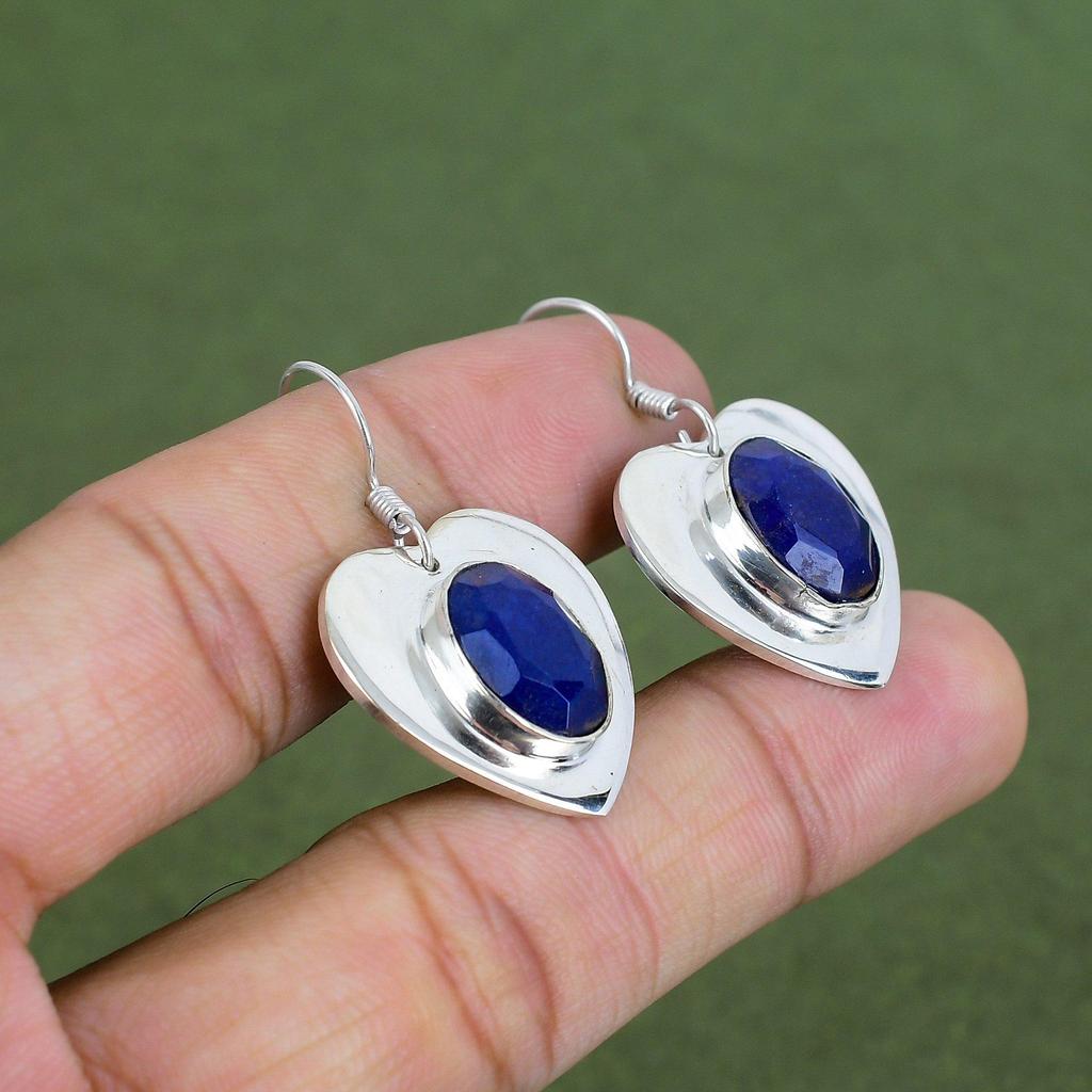 Faceted Blue Sapphire Earring 925 Sterling Silver Earring Handmade Earring Natural Gemstone Jewelry Drop Earring Dainty Jewelry Gift For Mom