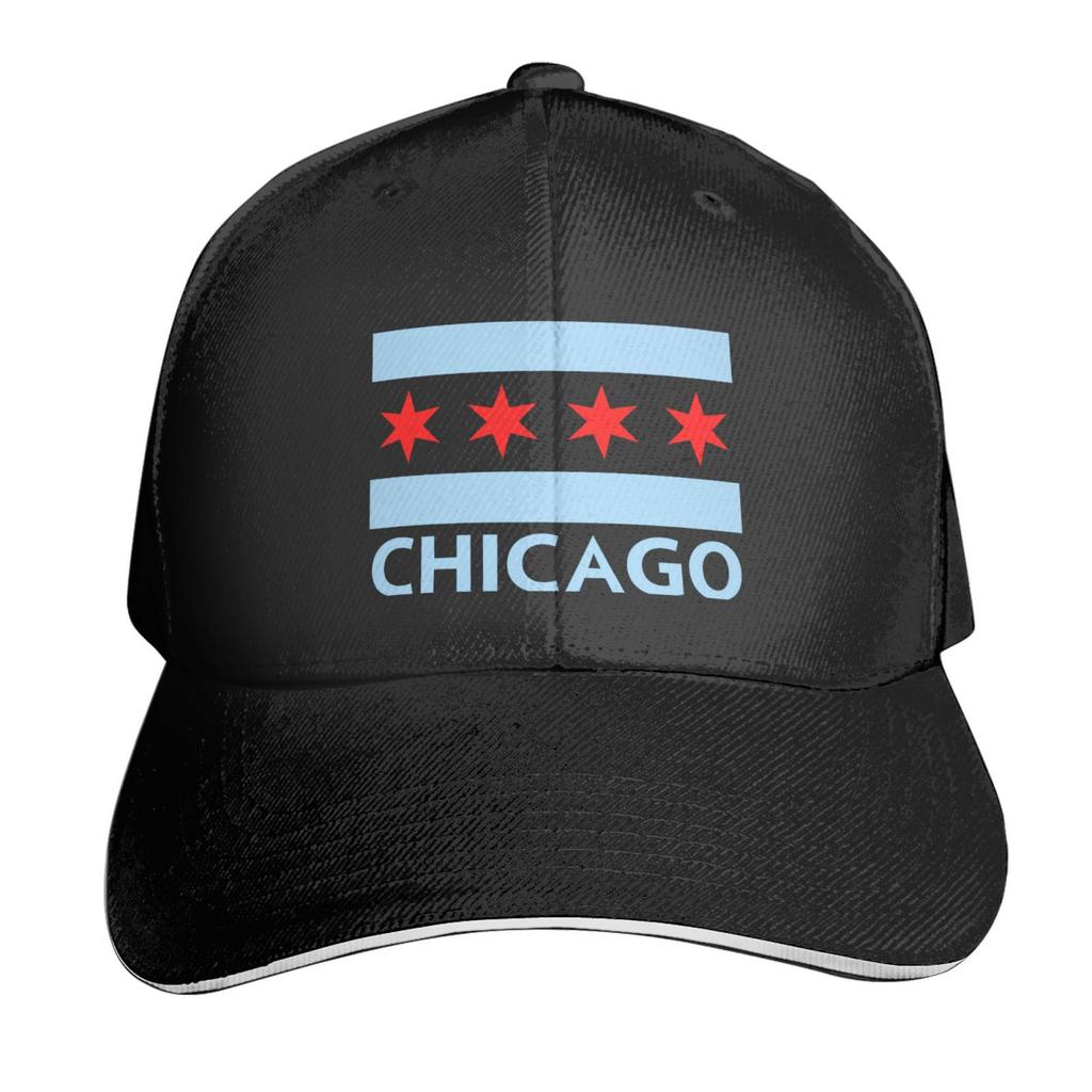 Chicago City Flag Sandwich Hat Baseball Cap Casquette Fit Men And Women Dad Caps White Unisex Adjustable
