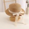 Lace Bow Straw Hat Baby Sun Hat Girls Beach Hat British Tide Top Hat Flat Top Sun Hat