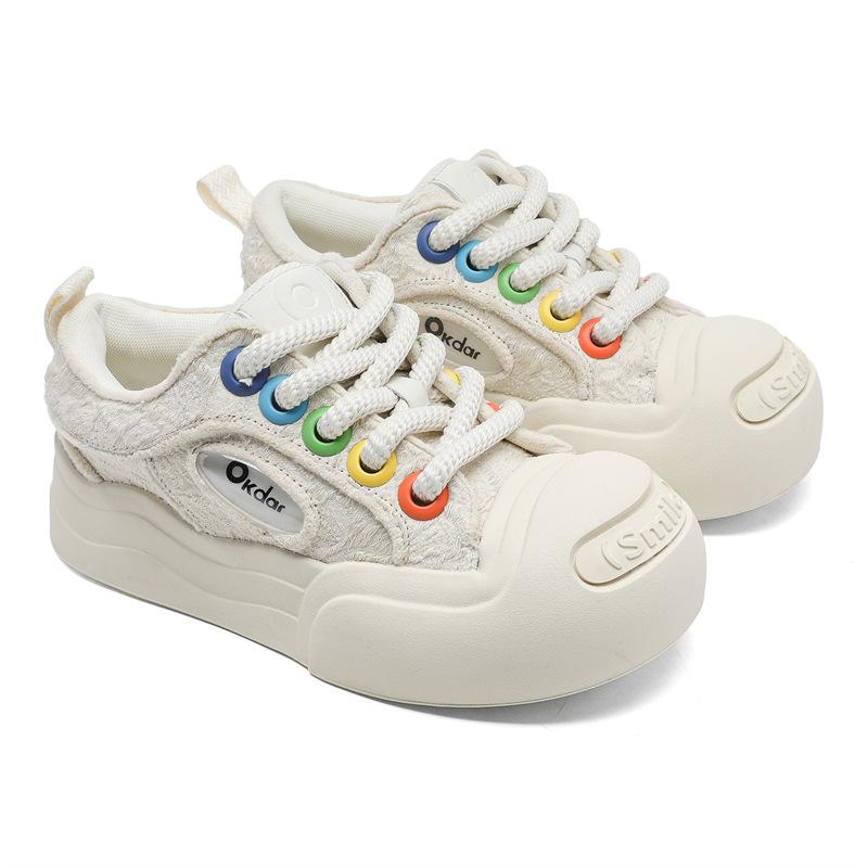 

58093 Белый олень улыбается открытой улыбкой холщовые туфли с внутренней высотой, толстой подошвой, круглым носком, черно-белые туфли с большой головой 44 [Male code] белый