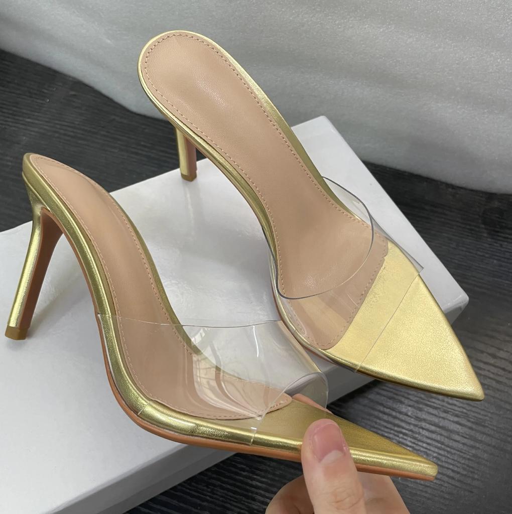 Summer New Women's High-heeled Sandals Transparent High-heeled Slippers Stiletto Pointed Toe Slip-on High-heeled Sandals