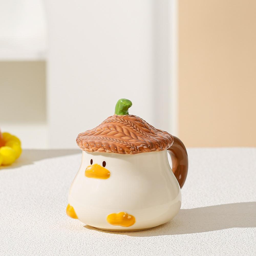 Dishwasher Safe 400 ML Cartoon Duck Ceramic Cup Heat-resistant with Lid Coffee Mug Under Glazed Breakfast Cup Kids Gift