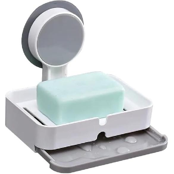 POTENTIA Adhesive Soap Holder Dish Container for Shower Wall Mounted NO-Drilling Self Draining Removable Tray Waterproof Bar Soap Sponge Holder for