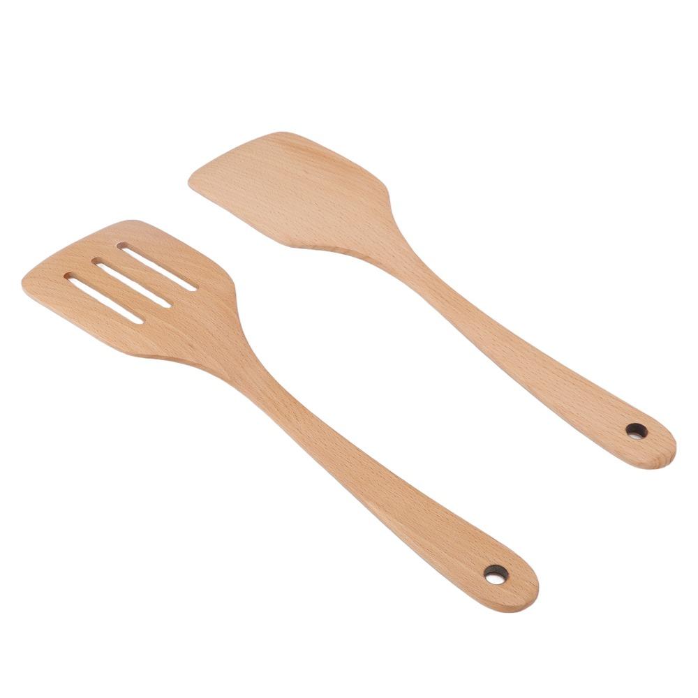 2PCS Large Size Wooden Spoons 12in Pancake Flipper Cooking Utensils Wooden Spatulas  Kitchen