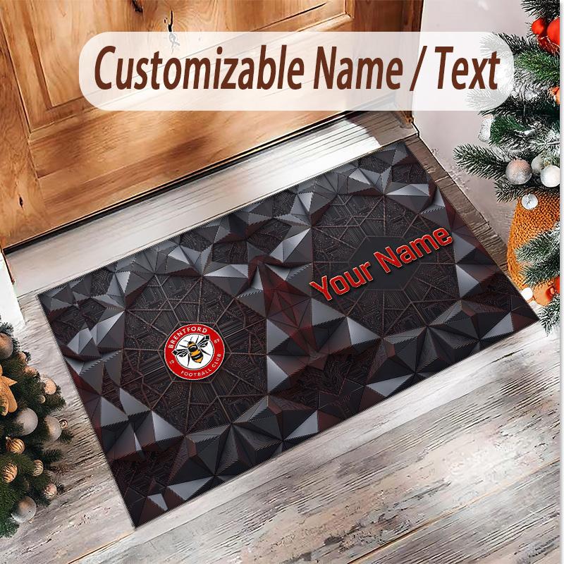 Personalized Crystal Velvet Carpet Brentford Football Pattern Non Slip Floor Rug
