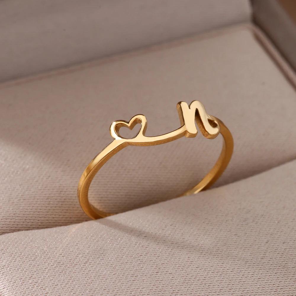 

Минималистичное позолоченное кольцо из нержавеющей стали с регулируемым размером в форме сердца Platinum