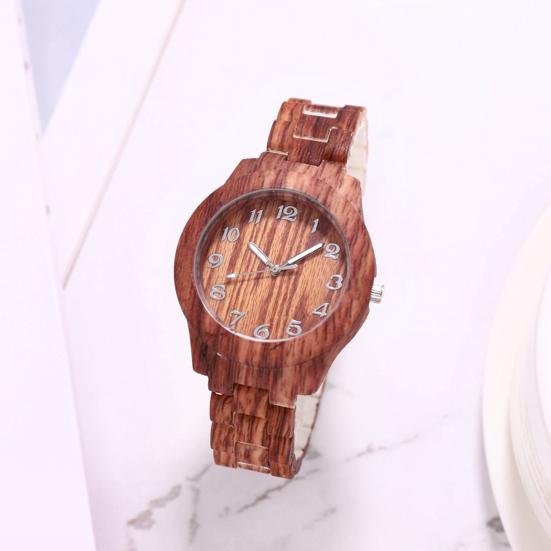 Wood Grain Quartz Watch Stylish Round Dial Watch Arabic Numerals Elegant Wristwatch for Men Women Daily Wear Office Parties Dating