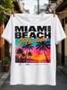 Miami Beach Florida Neon Sunset Skyline Tropical Palms And Bright Coastal Reflections Vibrant Retro Unisex All Tshirt