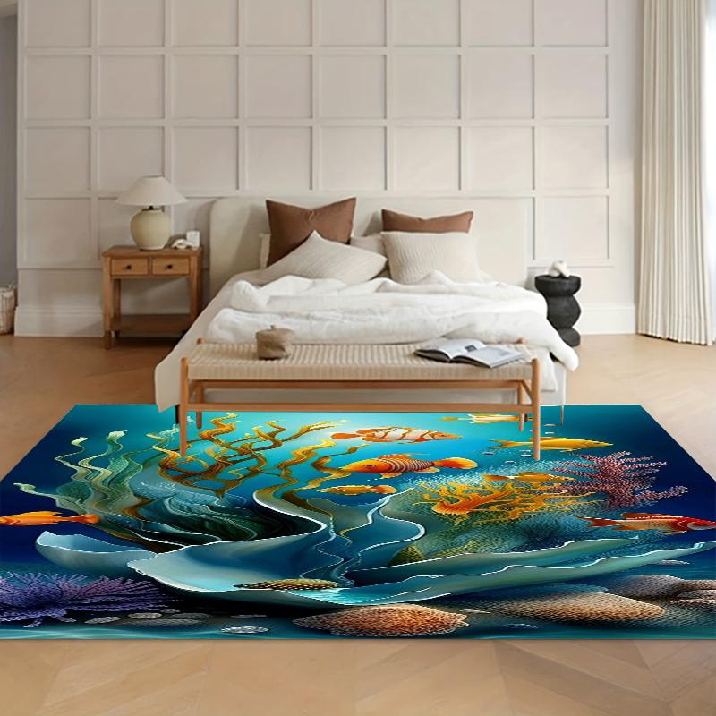 Luminous Underwater Coral Garden Large Area Rug-Vibrant Marine Life Non-Slip Rug for Entryways Kids Rooms & Living Spaces Carpet