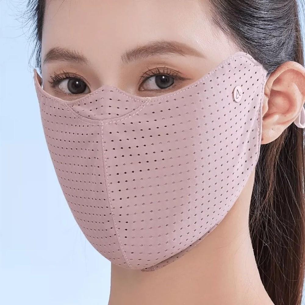 New Breathable Ice Silk Mask Anti-UV Washable Anti-sun Mask Mesh Dustproof Face Cover Scarf Unisex розовый