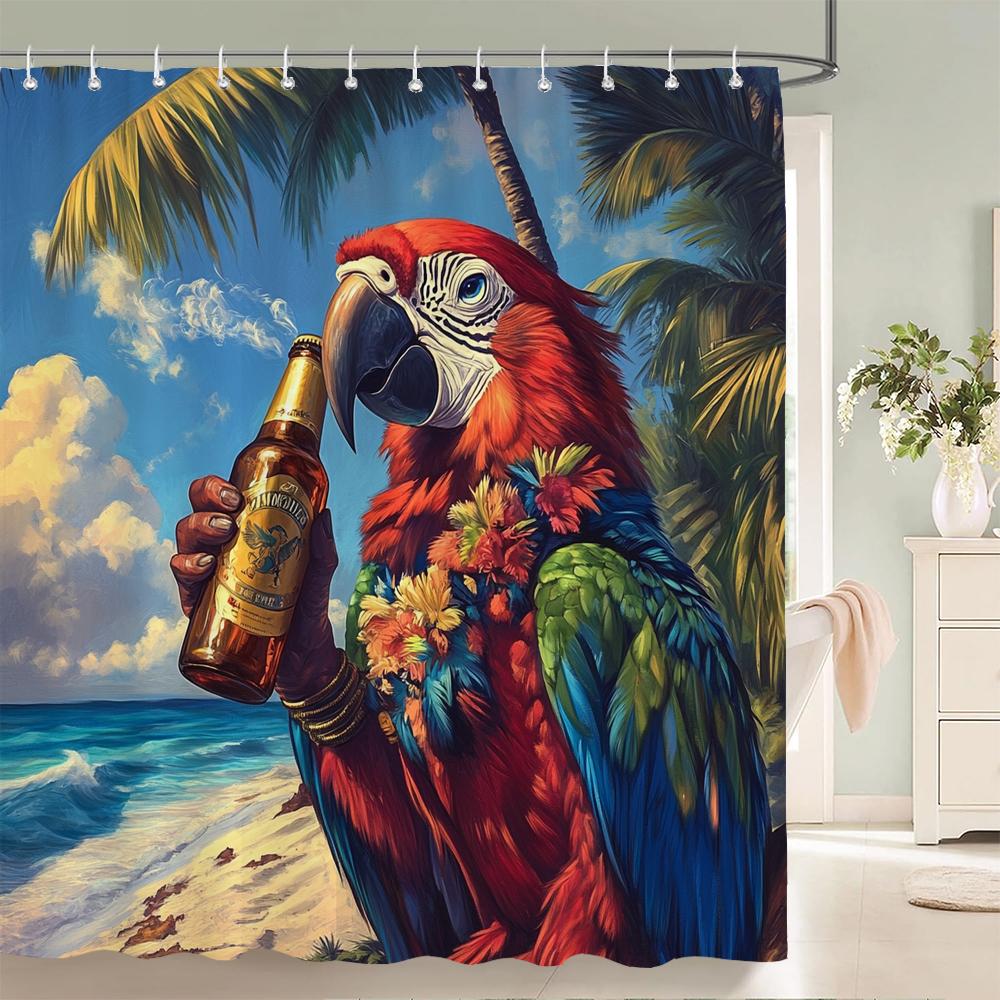Funny Flaming Bird Bathtub Shower Curtain With Hooks,Tropical Plant Bathroom Curtain,Printed Fabric Home Decoration Curtain