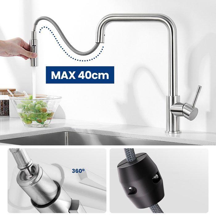 50x45cm EVIER DE CUISINE a poser inox Brossé+mitigeur extractible