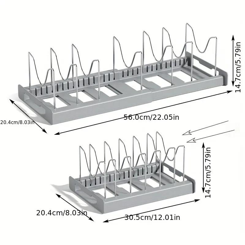 Expandable Dish Rack Pans Organizer Rack Adjustable Compartments Dish Storage Rack Pot Lid Organizer Kitchen Utensils Rack