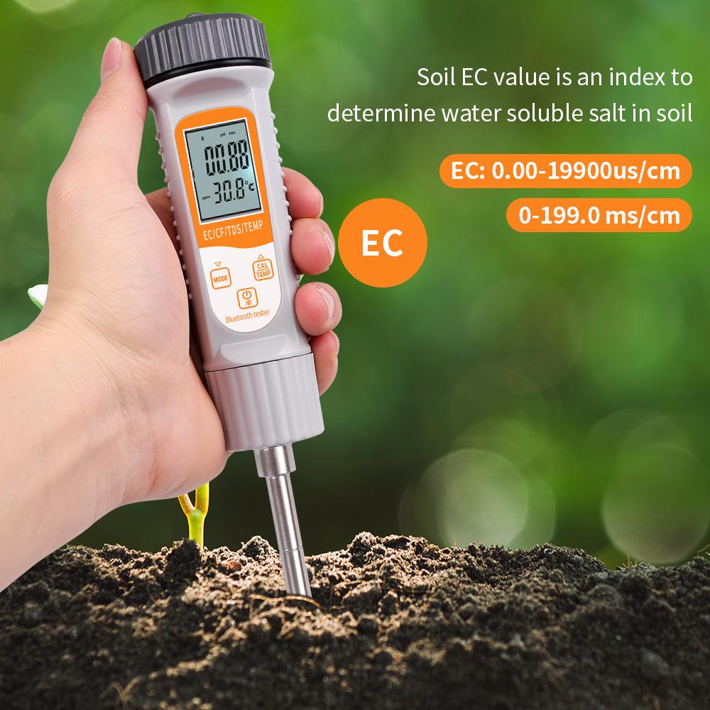 Smart Bluetooth Soil Water Quality Monitor Digital 4 In 1 EC TDS CF Temp Meter Farm Garden Soil Test Detector for Plant