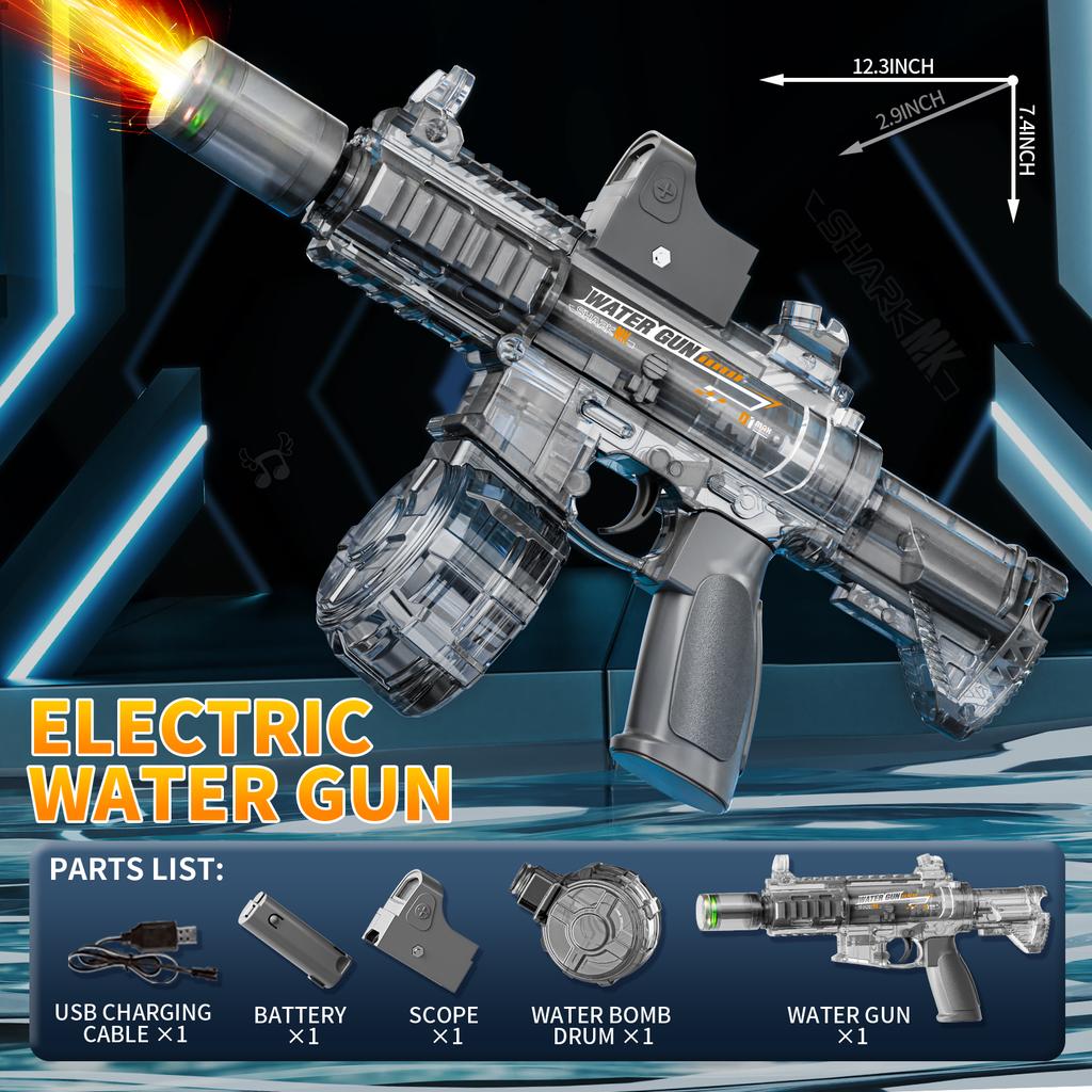 New M416 Electric Water Gun With Light Sprays Flame Effect Continuously High-pressure High-speed Powerful Outdoor Water Gun Toys