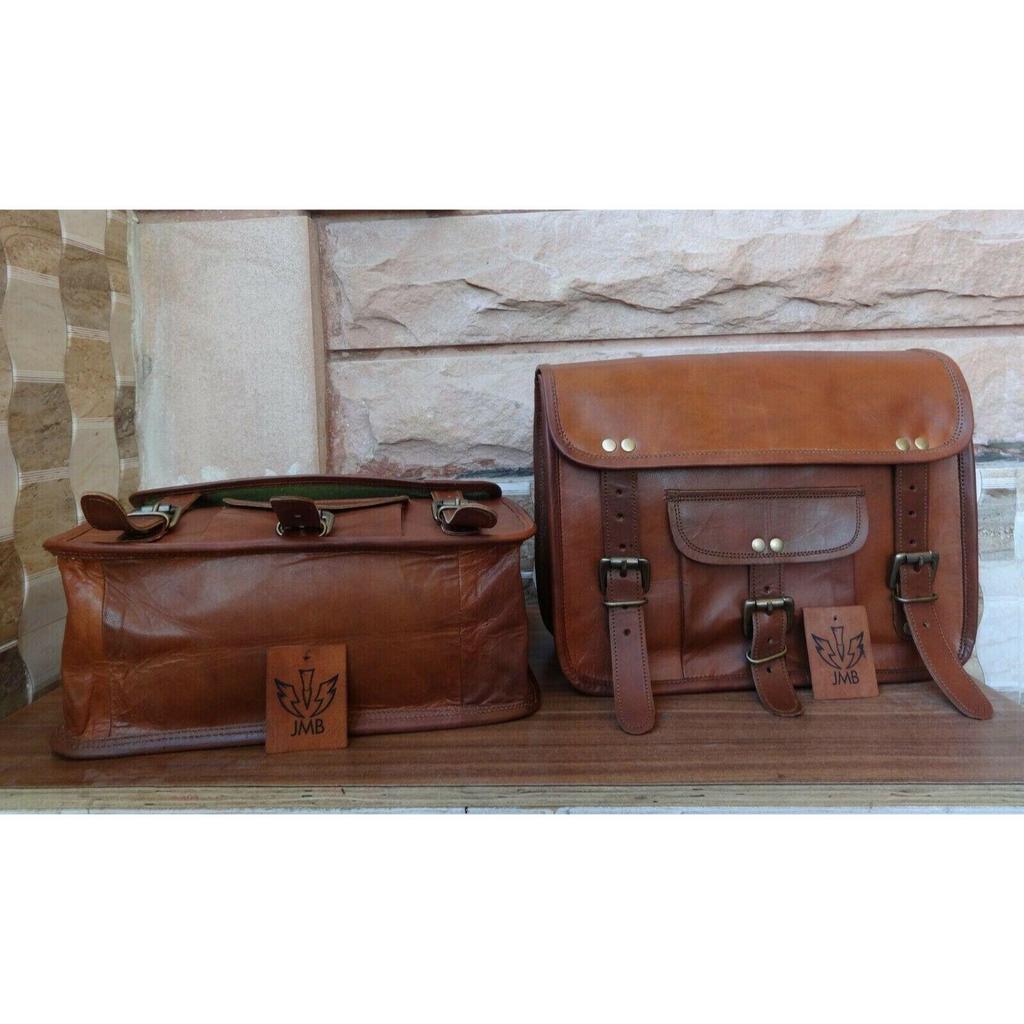 Saddlebags Bag Brown Leather Side Motorcycle Side Pouch Saddle Panniers 2 Bags