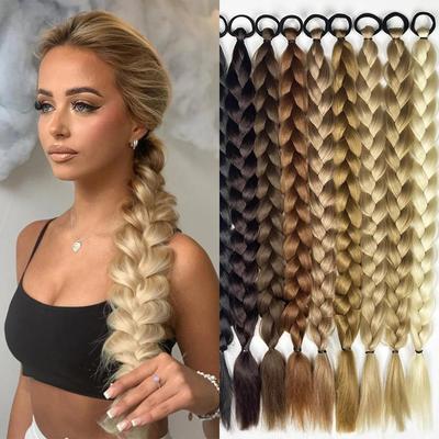 Extensions synthétiques de queue de cheval de tresse de longue torsion avec la bande de caoutchouc Extensions de cheveux tressées de boxe de 24 pouces pour l'usage quotidien de femmes