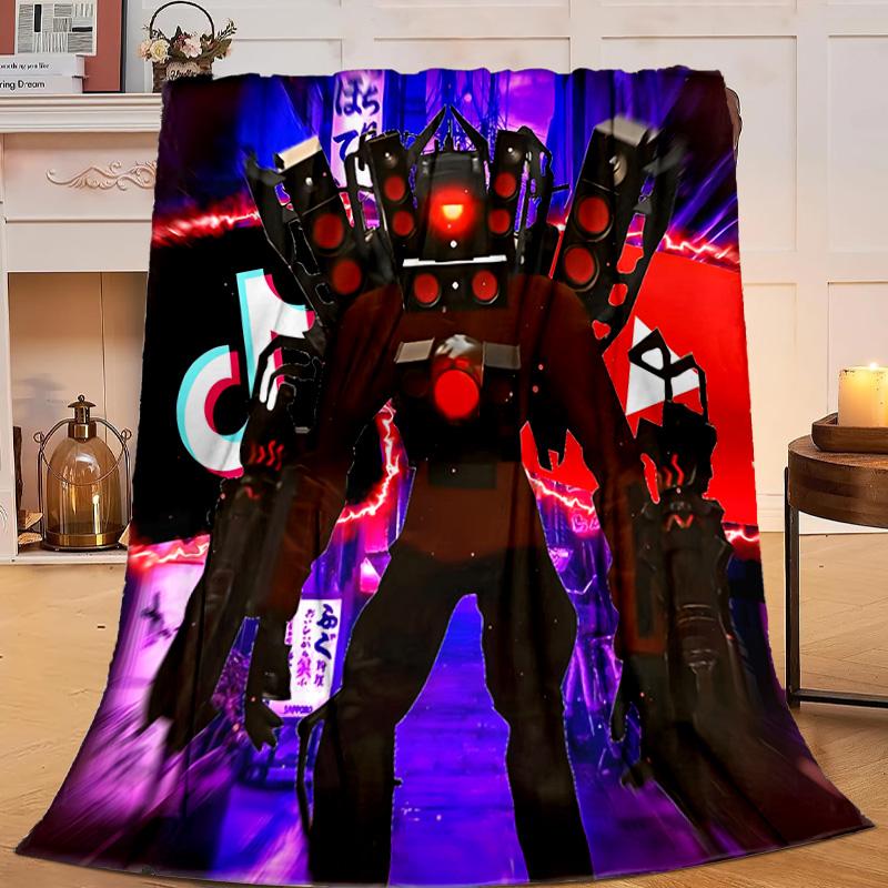 1PC Robot Invasion Alert Flannel Blanket Gift, Suitable for Both Men And Women, Soft Ideal for Beds And Sofa, Birthday Or Christmas Gift