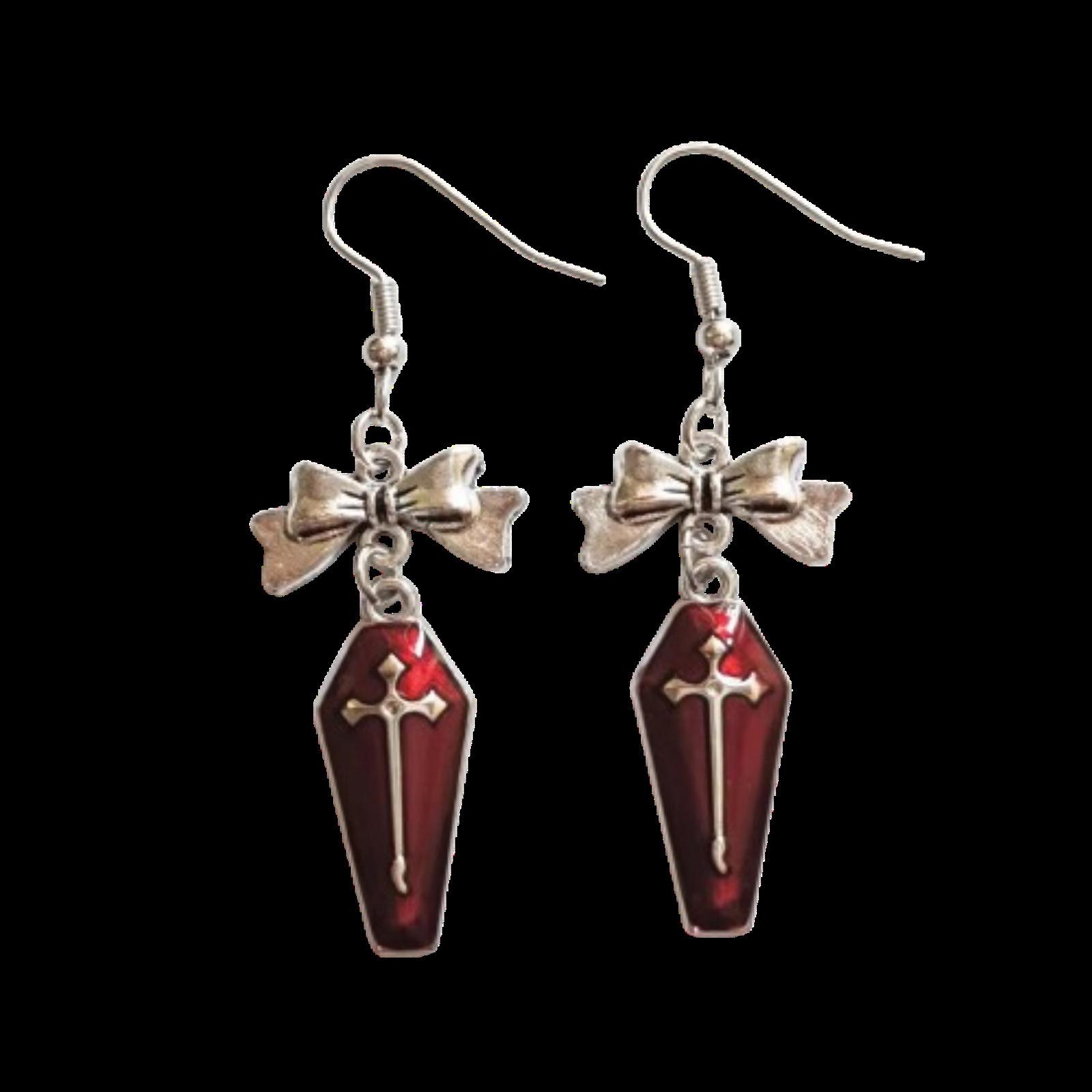 

New Gothic Retro Sliver Color Bowknot Cross Red Drip Glaze Coffin Pendant Dangle Earrings for Women Halloween Party Punk Jewelry красный