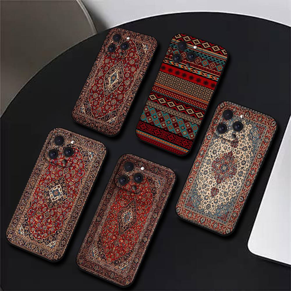 Custodia per Telefono con Motivo Floreale Tappeto Persiano Per iPhone 17 16 15 11 13 14 Pro Max X Xr Xs Max 12mini Cover Nera