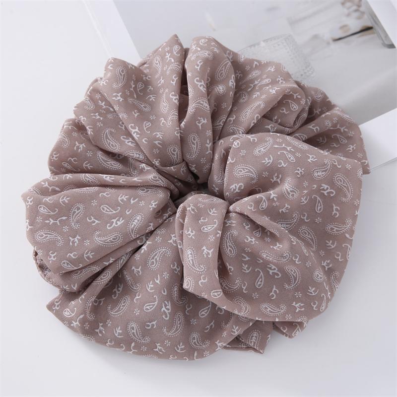 Large Hair Band Elastic Chiffon Scrunchies Floral Print Malaysian Bunch Hair Tie Oversized Volumizing Malaysian Rubber Band