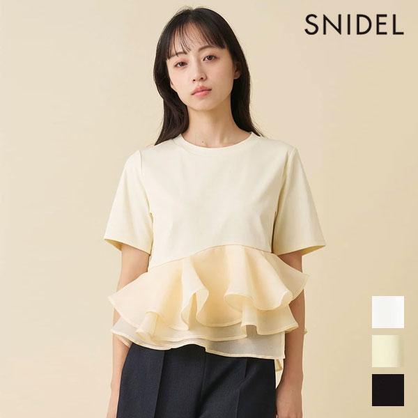 SNIDEL Tops 26 Spring/Summer Docking Peplum Cut Pullover Short Sleeve Crew Neck T-shirt Ruffles swct262007