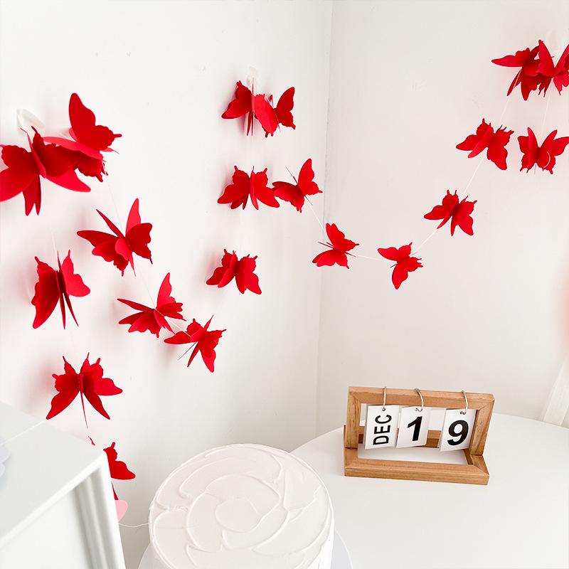 Butterfly Wedding Decoration Set: Pull-Flower Banners & Double Happiness Curtains for Bedroom & Living Room