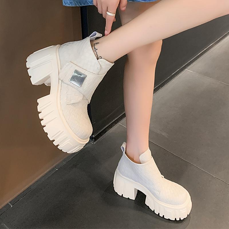 Women High Heels Platform Ankle Boots Chunky Shoes 2025 Winter New Designer Chelsea Boots Leather Shoes Pumps Snow Mujer Botas