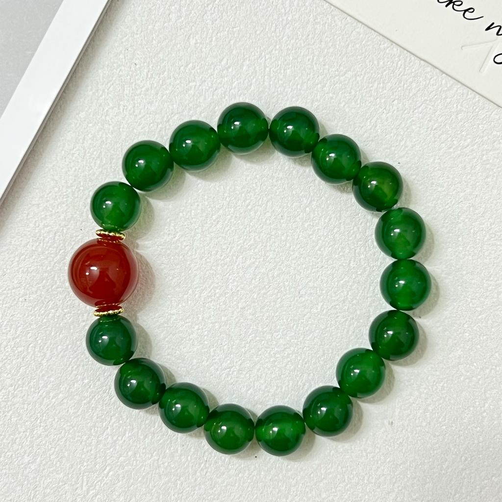 Green Agate Bracelet for Women 10mm Round Beads Elastic Beaded Bracelets Handmade Natural Stone Bangle Jewelry Gifts