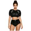 Damen Wasserdicht Vinyl Crop Top Kurzarm Klettverschluss Seiten Windelüberzug Shorts Anpassbares Badeanzug Set