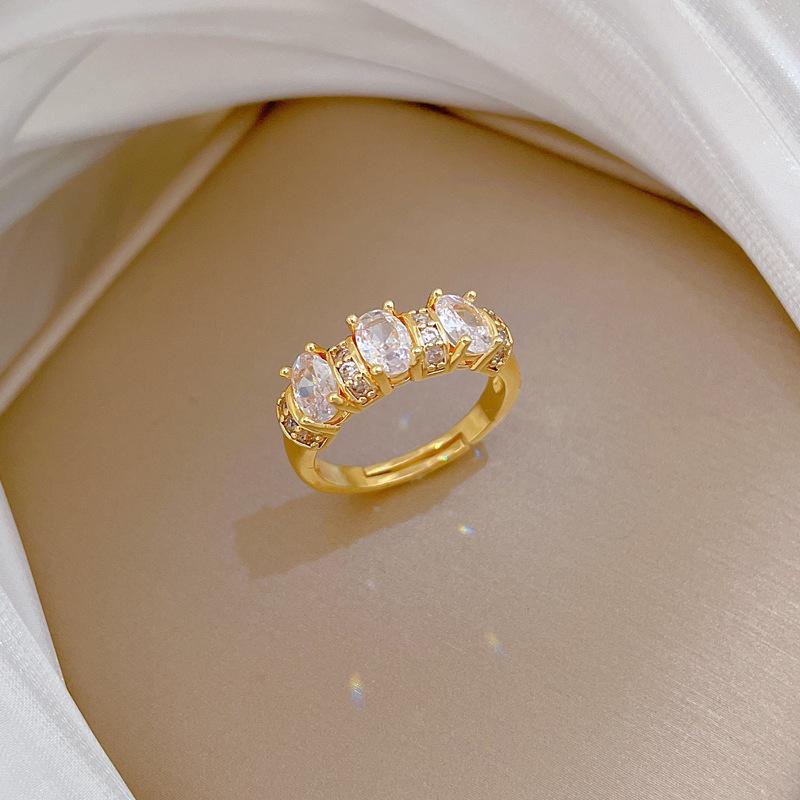 Real Gold Light Luxury Full Diamond Personalized Ring Opening Adjustable Simple Jewelry Japanese Ring Couple Ring