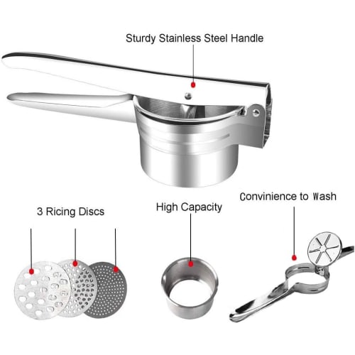 Stainless Steel Manual Potato Masher, Potato Ricer, Vegetable Masher, Fruit Juicer, Multifunctional Kitchen Utensil (Style A)