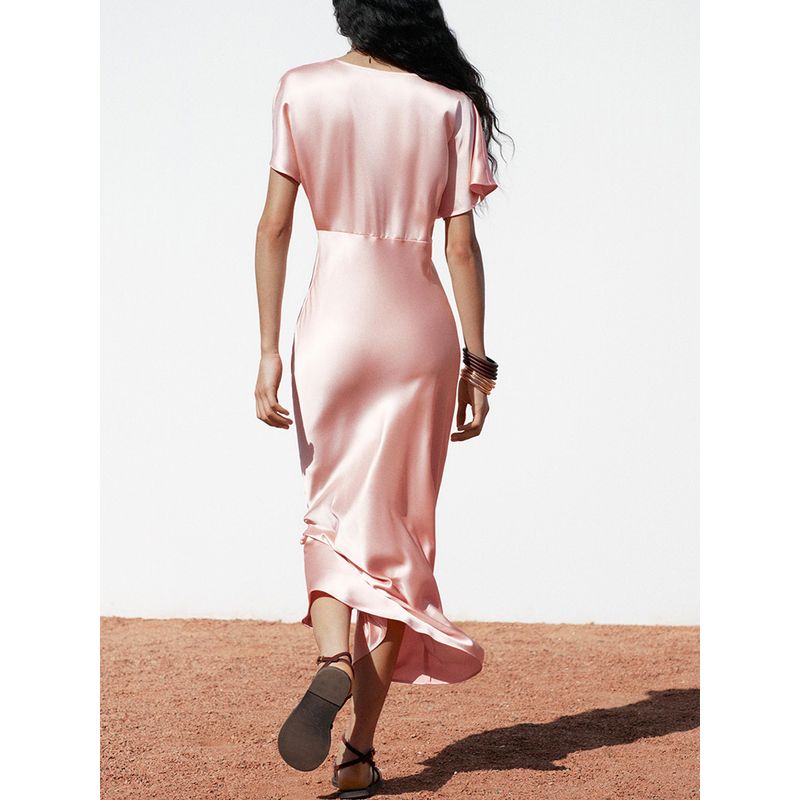 Za2025 Summer New Product Women's Clothes Plaid Silk Satin Texture Casual Short Sleeve Midi Skirt Dress 2330399 620