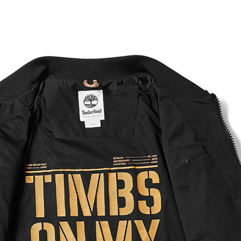 Timberland Logo Embroidered Zipper Long Sleeve Flight Jacket Men Jackets Black A22U8-001
