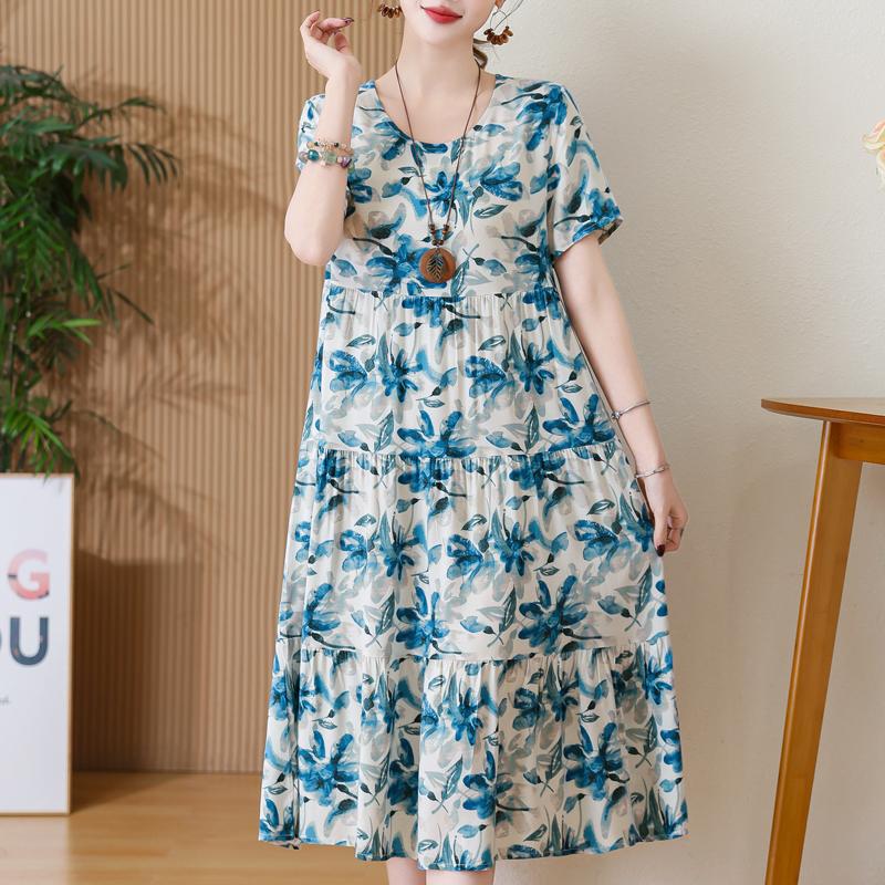Elegant Women's Summer Sundresses Loose Korean Style Clothes Women New Vintage Print Midi Dress buy the best products in the Ayzeze online store Elegant Women's Summer Sundresses Loose Korean Style Clothes Women New Vintage Print Midi Dress buy the best products in the Ayzeze online store