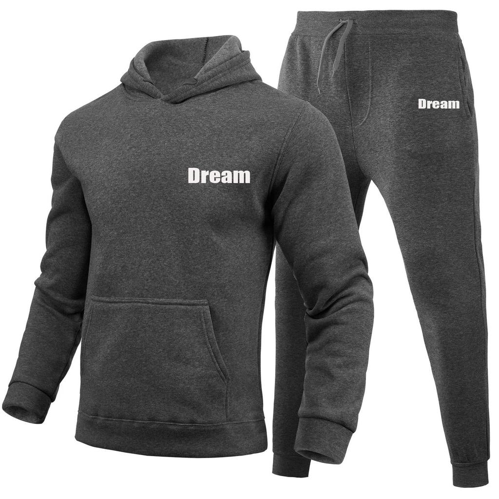 Dream Letters Printed Sets Winter Tracksuit Men Hooded 2 Piece Sets Mens Outfits Suit Men Fleece Sport Hoodie Sweatpants Two Piece Sets