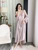 New pajamas ice silk French spring and summer lace nightgown sexy loungewear chest pad long suspender nightgown two-piece set