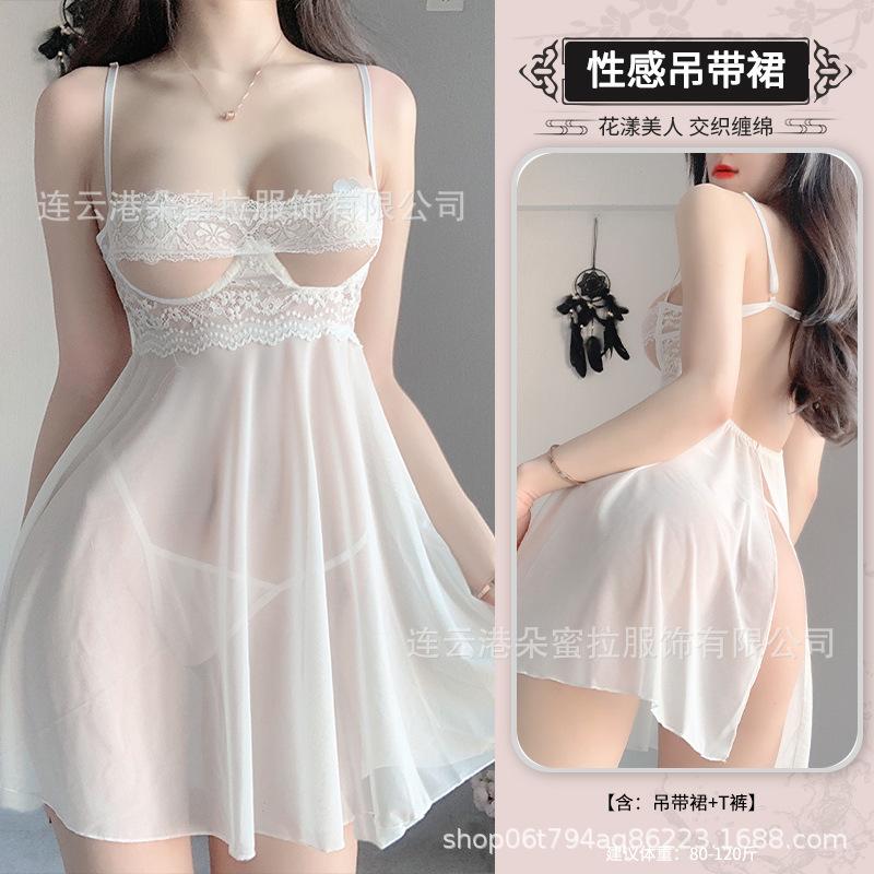 Sexy Sexy Lingerie Sexy Perspective Mesh Lace Pajamas Passion Temptation Hollow Free Open Uniform Nightgown
