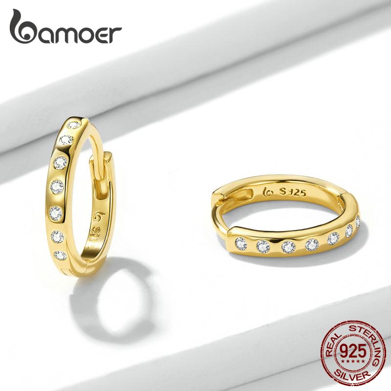 BAMOER Gold Hoop Earrings for Women 925 Silver Minimalist Simple Circle Earing Real Silver Korean Fashion Jewelry