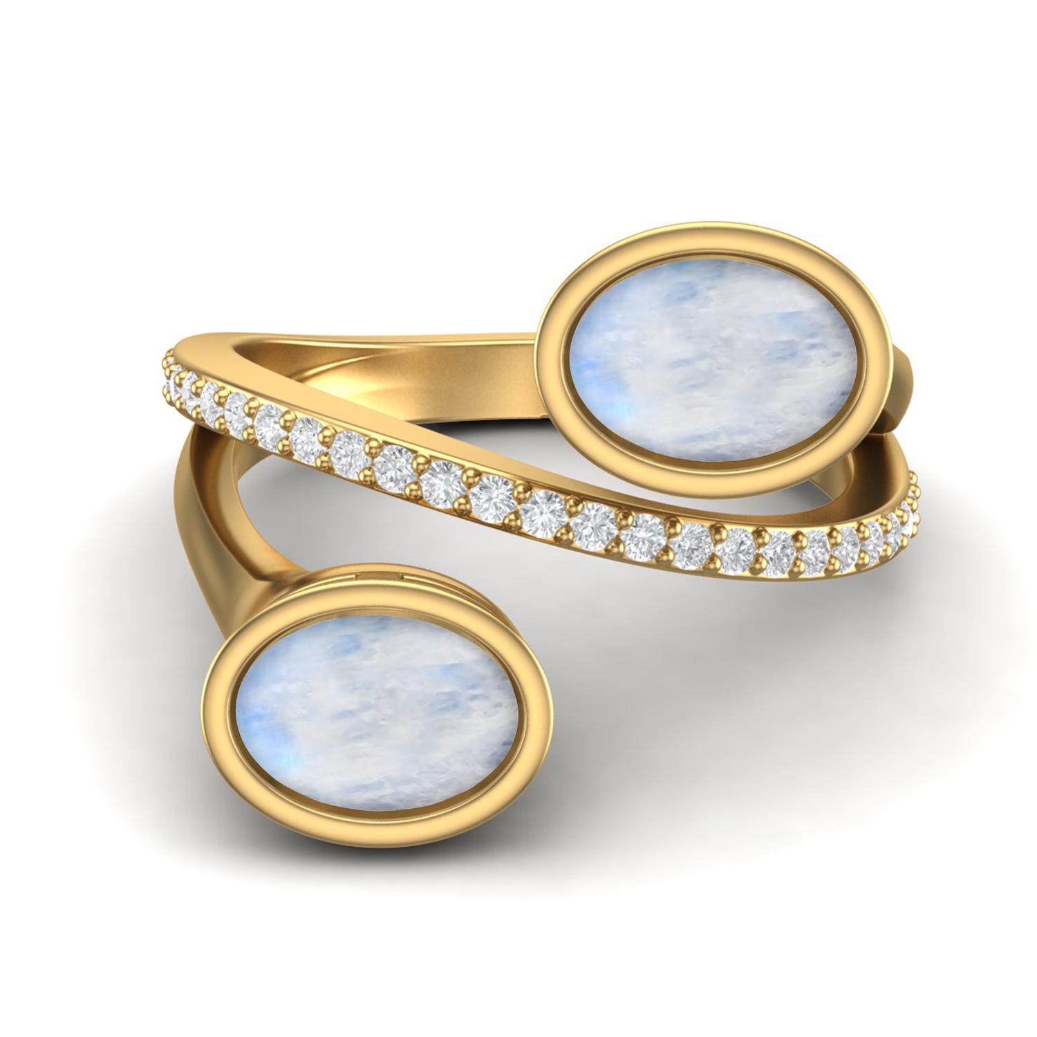 

925 Sterling Silver Gold Vermeil 2.5 Cts Oval Shape Moonstone Dual Stone Boho Wedding Women Ring 10 жёлтый