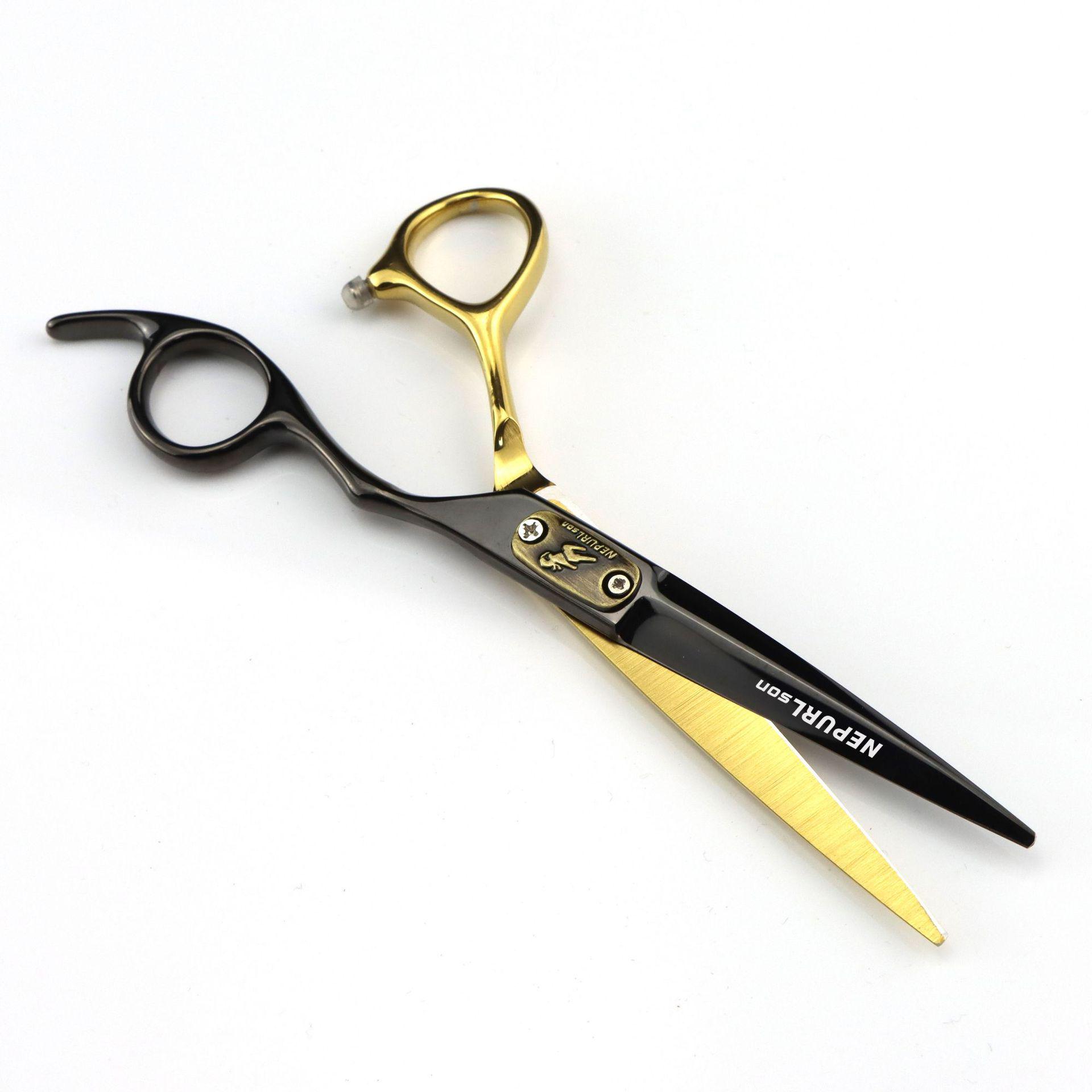 6.0-Inch Black & Gold Napson Hairdressing Scissors with Serrated, Seamless, V-Shaped & Fishbone Teeth