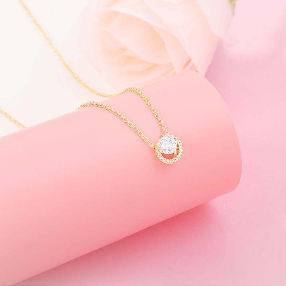 Collana con ciondolo a forma di alone rotondo scintillante da donna, in argento sterling 925, con zirconi trasparenti, gioielli originali Colares
