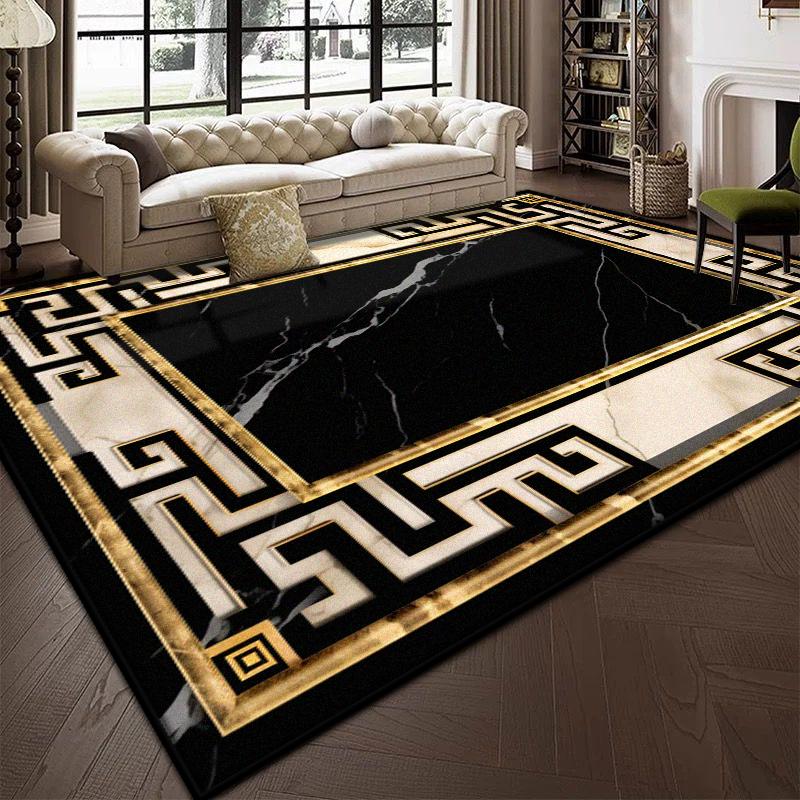 Luxury Black Marble Carpet for Living Room Bedroom Decoration Sofa Large Area Rug Cloakroom Office Fluffy Plush Customizable Mat